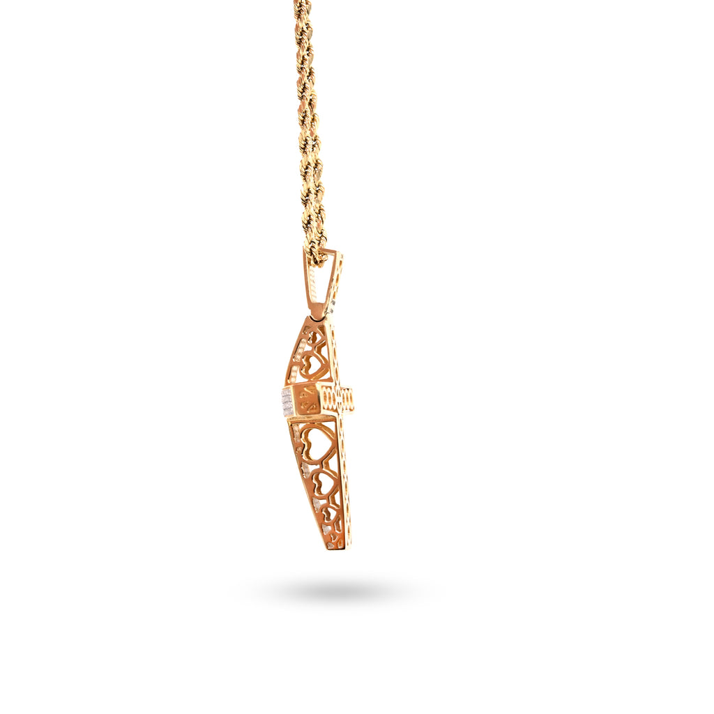 10K Yellow Gold 0.5CT Natural Diamond Religious Cross Charm Men Women Pendant