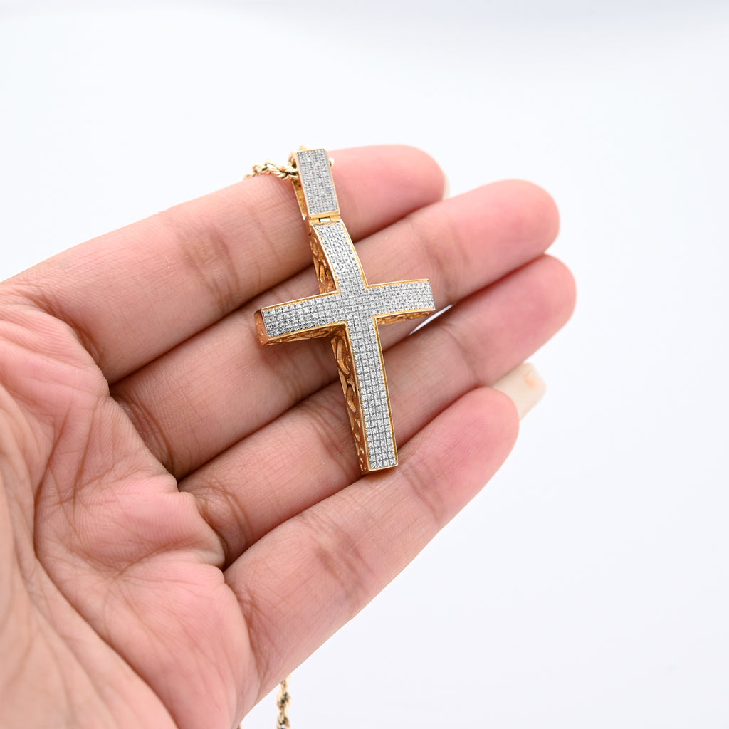 10K Yellow Gold 0.5CT Natural Diamond Religious Cross Charm Men Women Pendant