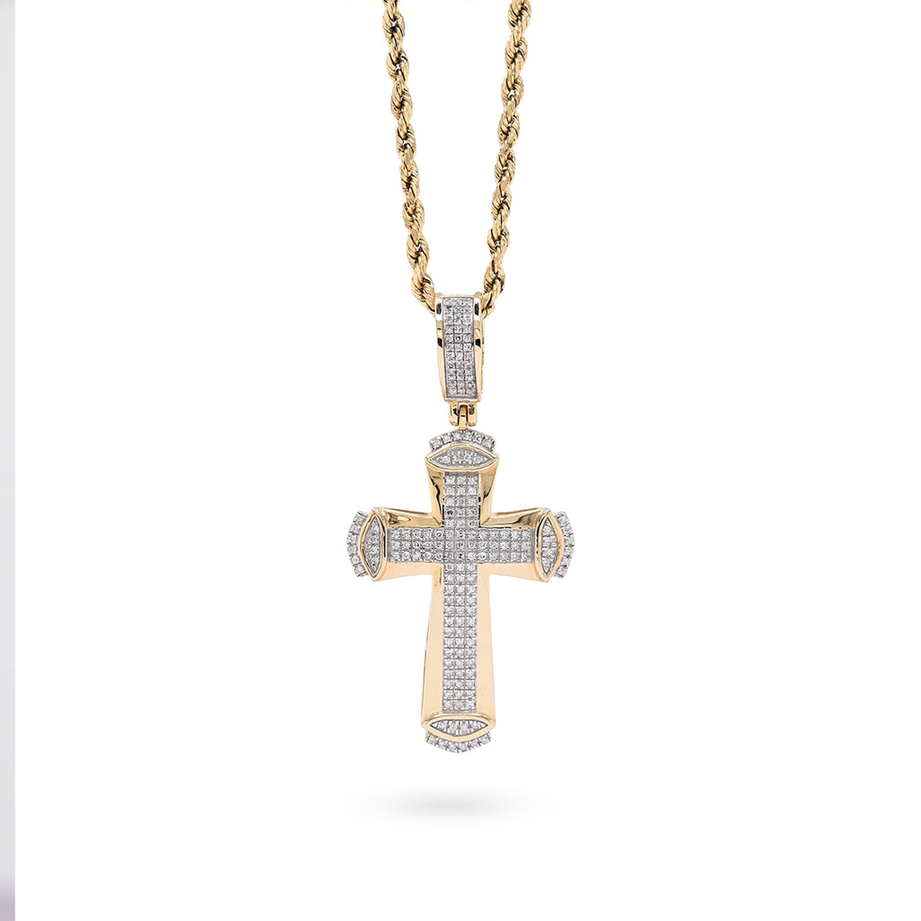 10k Yellow Gold 0.35CT Natural Diamond Religious Cross Pendant Men Charm