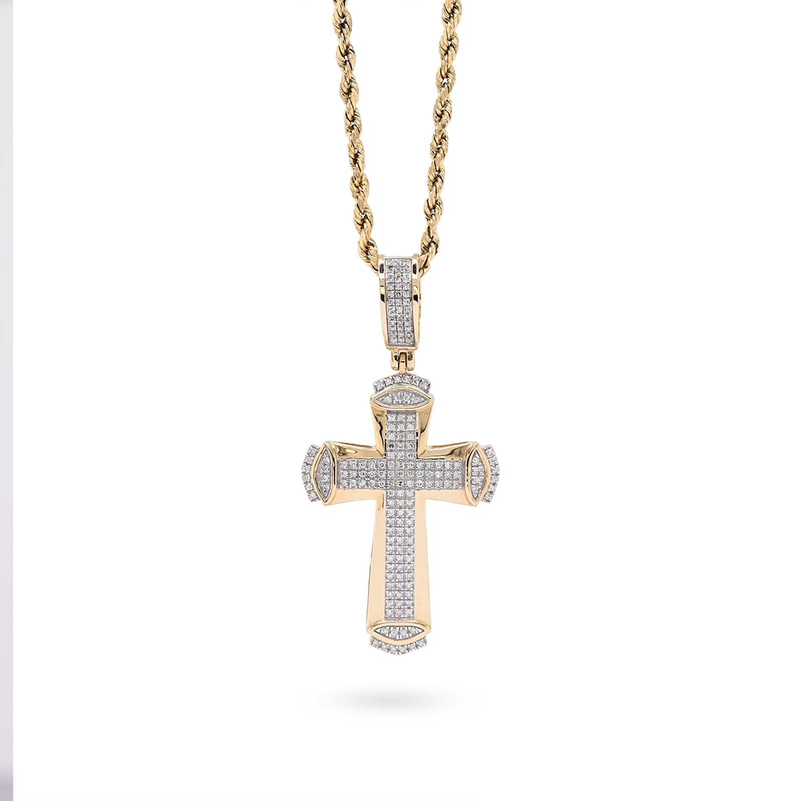 10k Yellow Gold 0.35CT Natural Diamond Religious Cross Pendant Men Charm