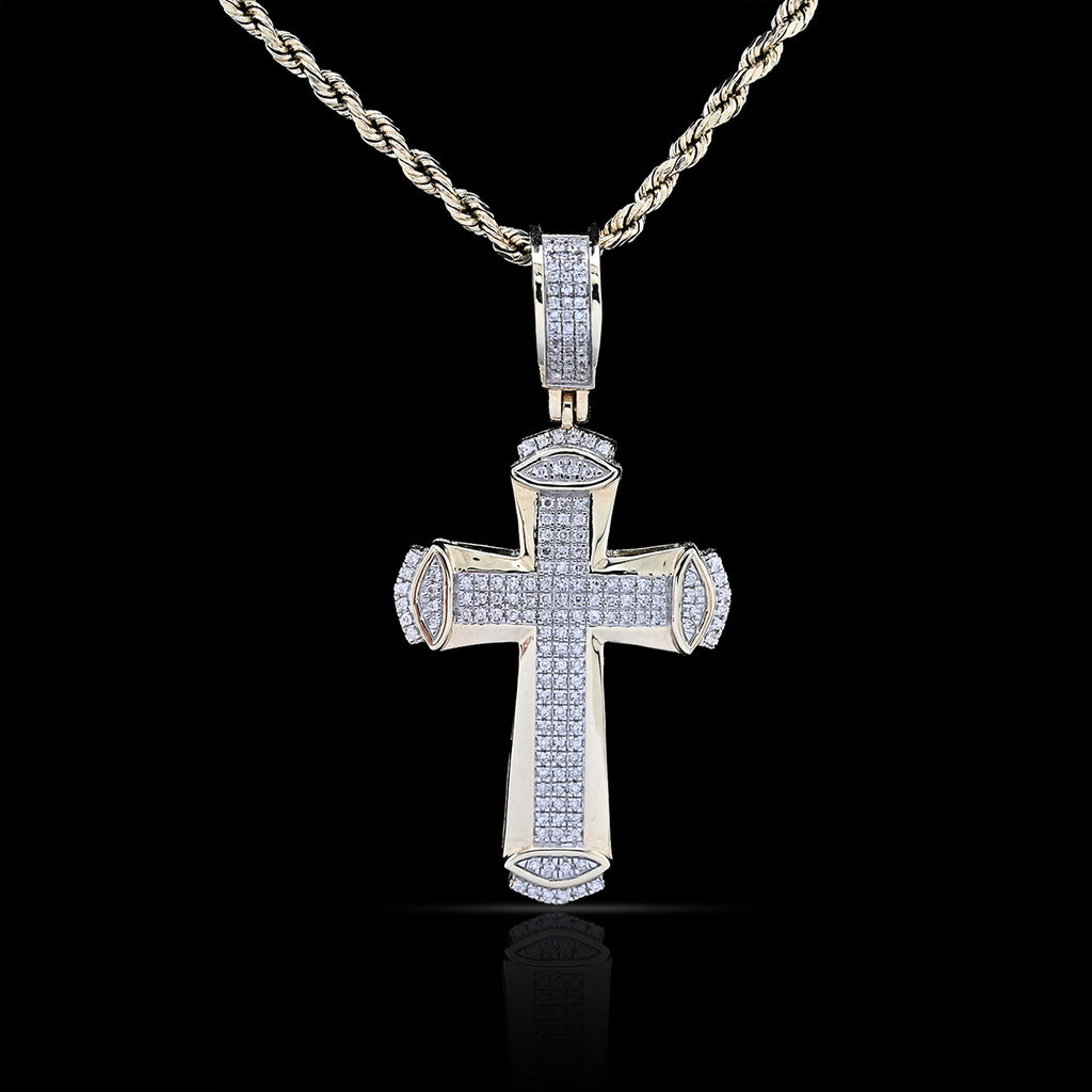 10k Yellow Gold 0.35CT Natural Diamond Religious Cross Pendant Men Charm