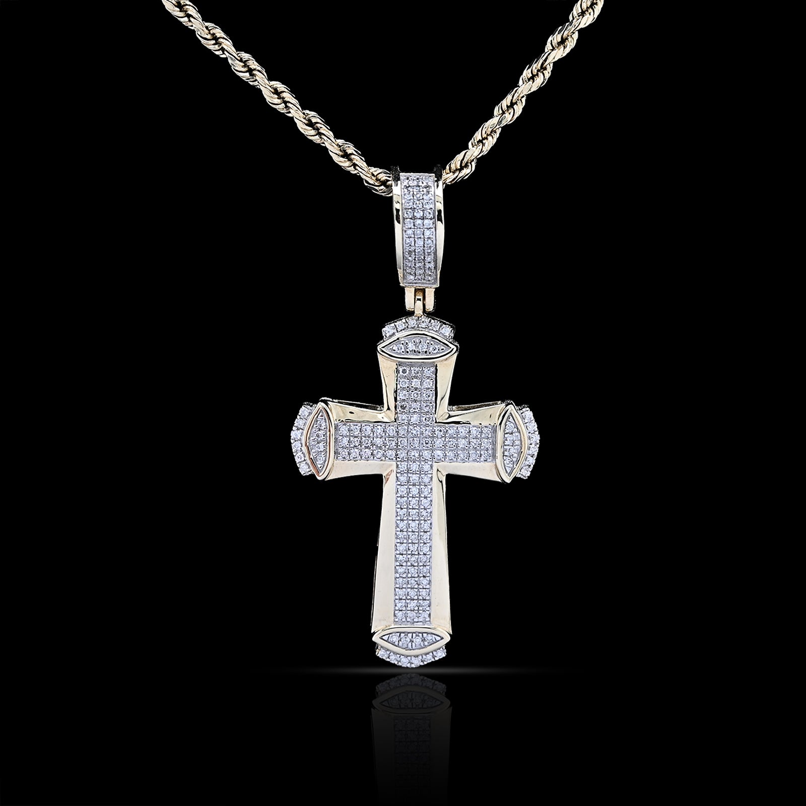 10k Yellow Gold 0.35CT Natural Diamond Religious Cross Pendant Men Charm