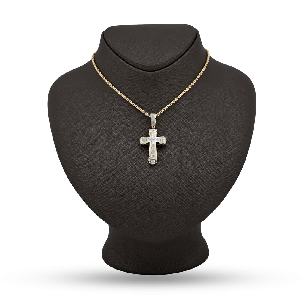 10k Yellow Gold 0.35CT Natural Diamond Religious Cross Pendant Men Charm