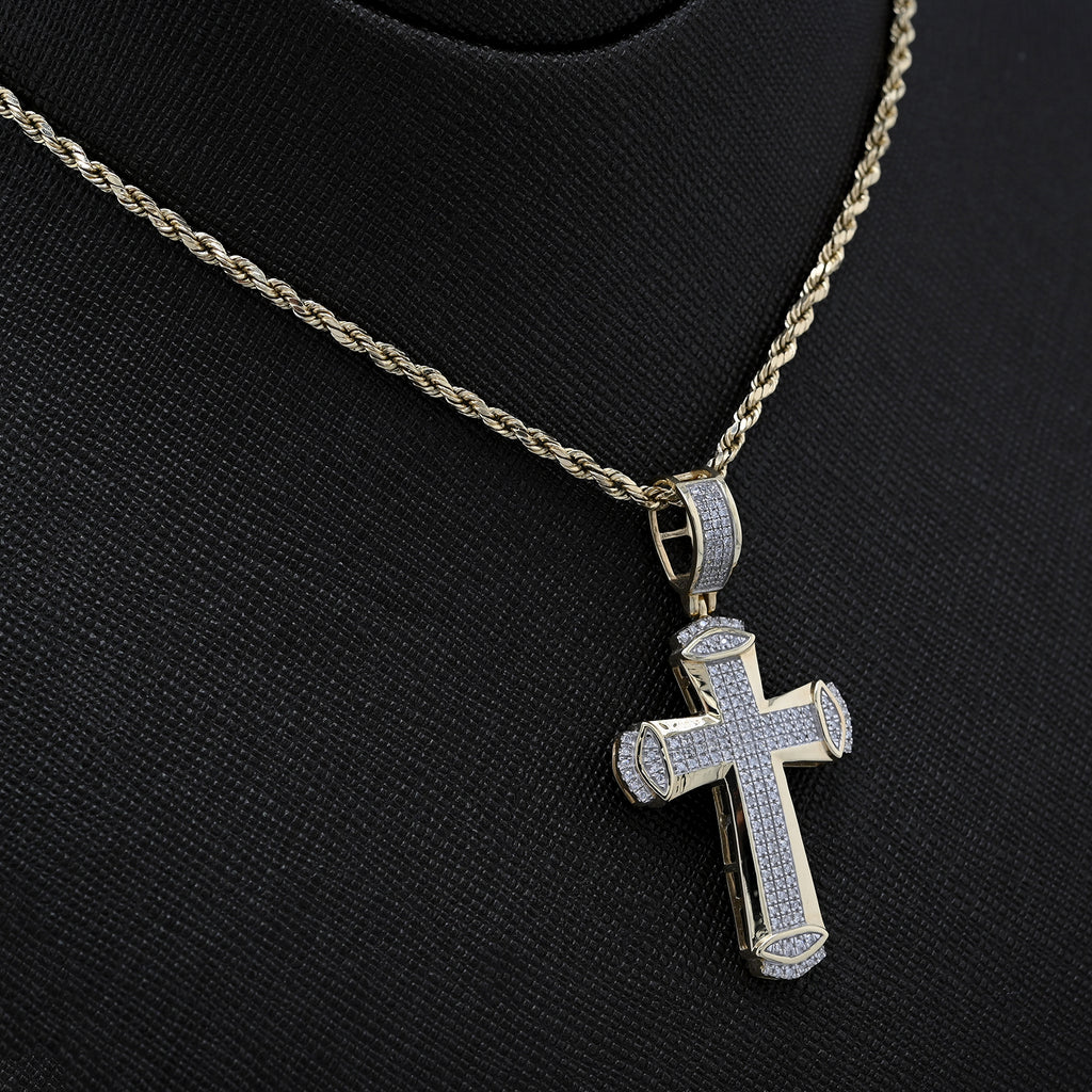10k Yellow Gold 0.35CT Natural Diamond Religious Cross Pendant Men Charm