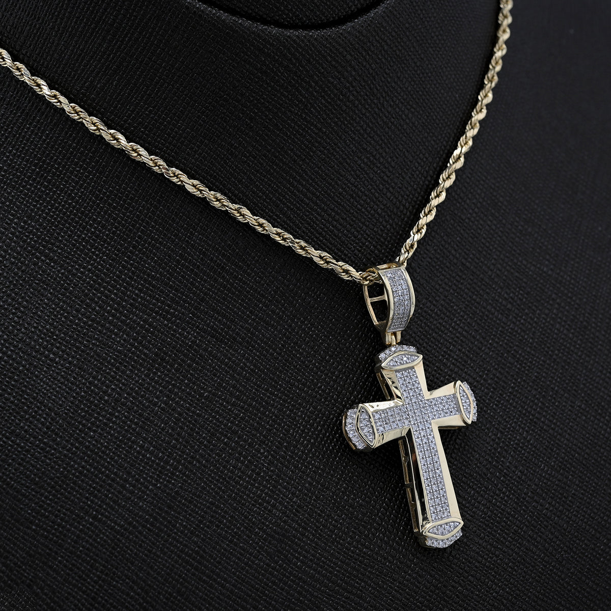 10k Yellow Gold 0.35CT Natural Diamond Religious Cross Pendant Men Charm
