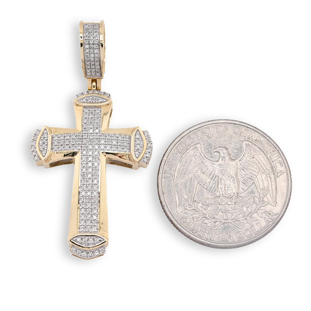 10k Yellow Gold 0.35CT Natural Diamond Religious Cross Pendant Men Charm