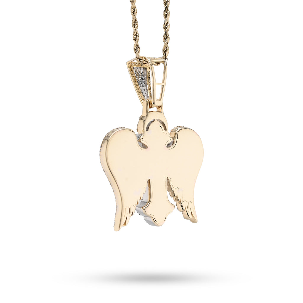 10K Yellow & WHite Gold 2 Tone 4.3CT Natural Diamond 3D angelic wing Cross 2.25" Men Women Charm