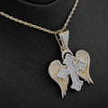 10K Yellow & WHite Gold 2 Tone 4.3CT Natural Diamond 3D angelic wing Cross 2.25" Men Women Charm