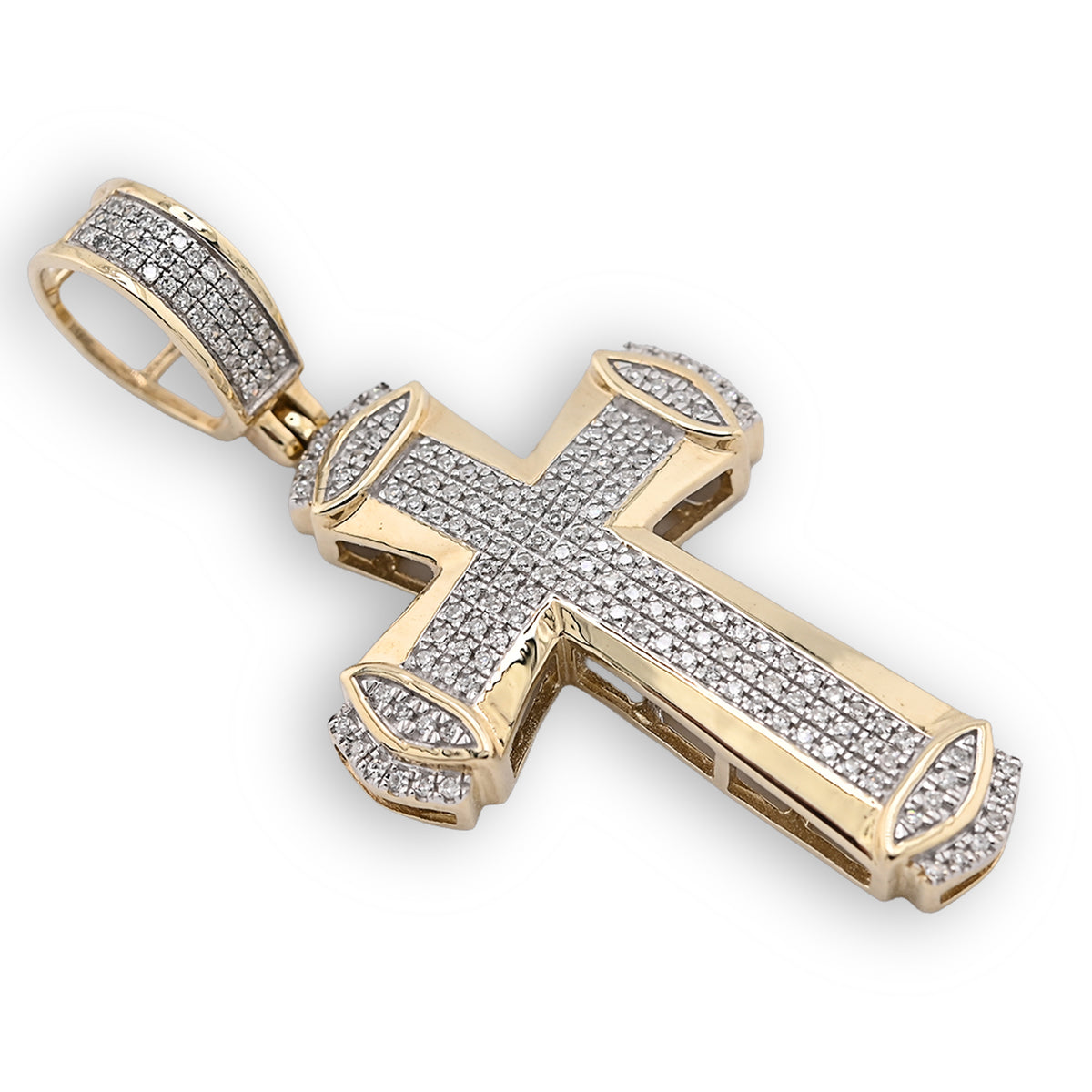 10k Yellow Gold 0.35CT Natural Diamond Religious Cross Pendant Men Charm