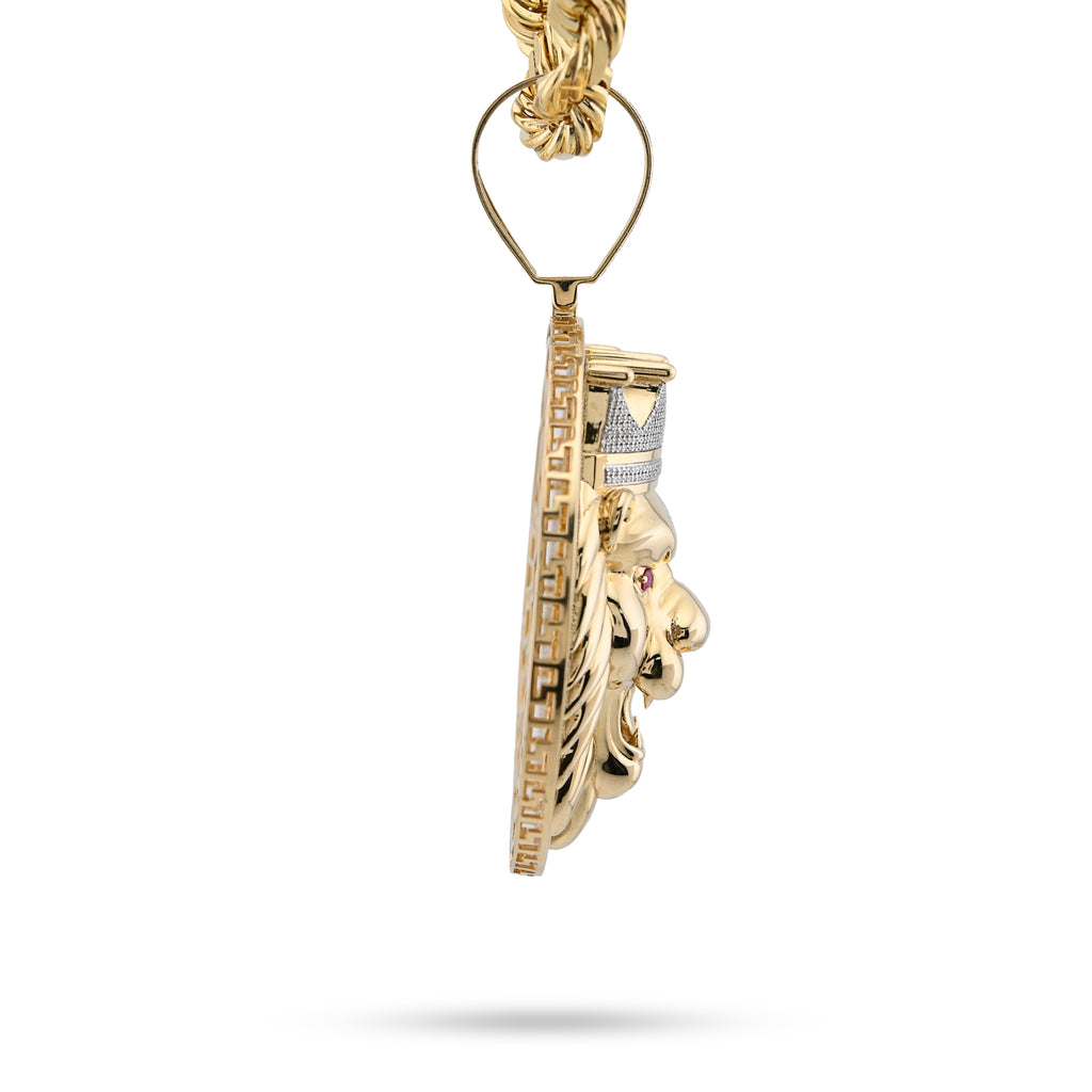10K Yellow Gold 3 CT Natural Diamond Lion Face Crown Round Shape 89.2 MM Pendant Men Charm 43.6 g