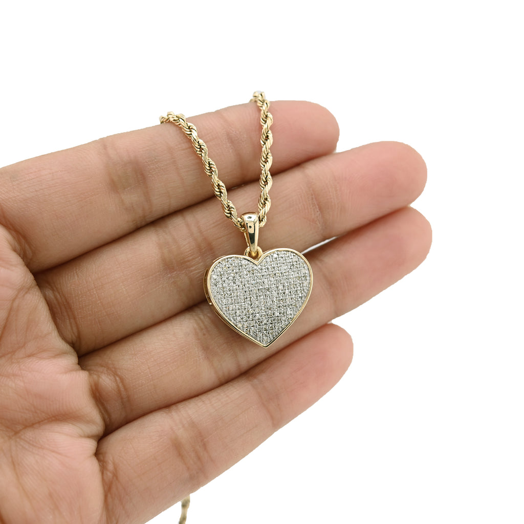 10K yellow Gold 0.45 CT Natural Diamond Heart Pendant Men Women Charm