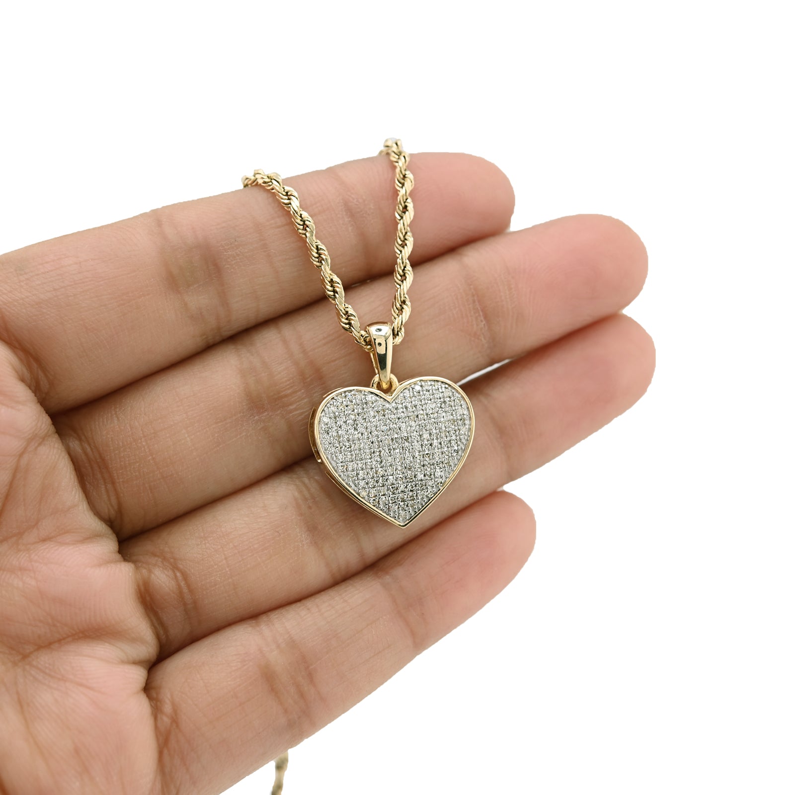 10K yellow Gold 0.45 CT Natural Diamond Heart Pendant Men Women Charm