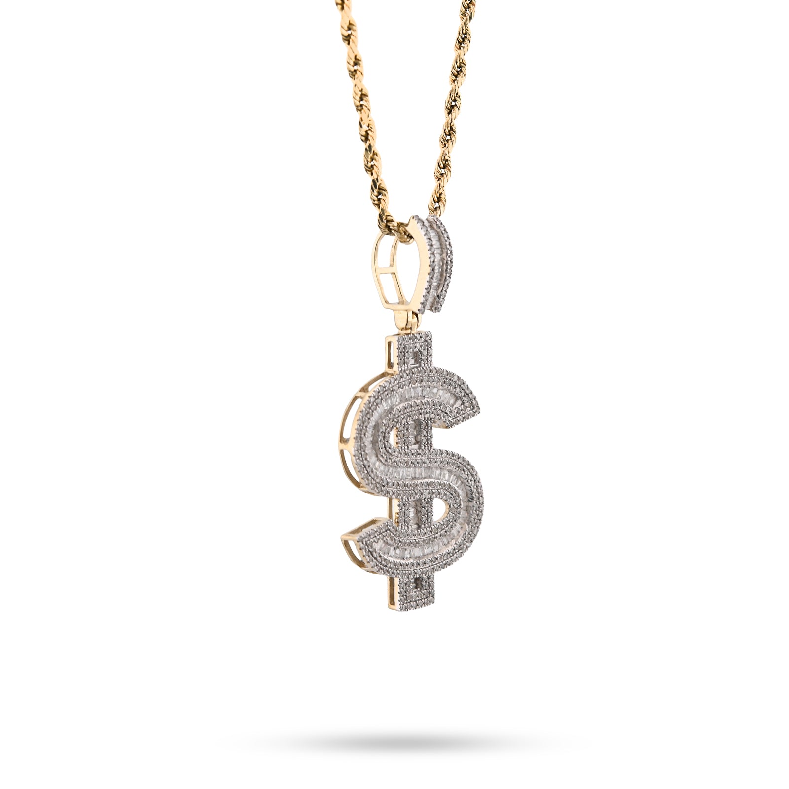 10K Yellow Gold 1.40 CT Natural Diamond "$" Sign Charm Men 48.5 MM Pendant 7 g