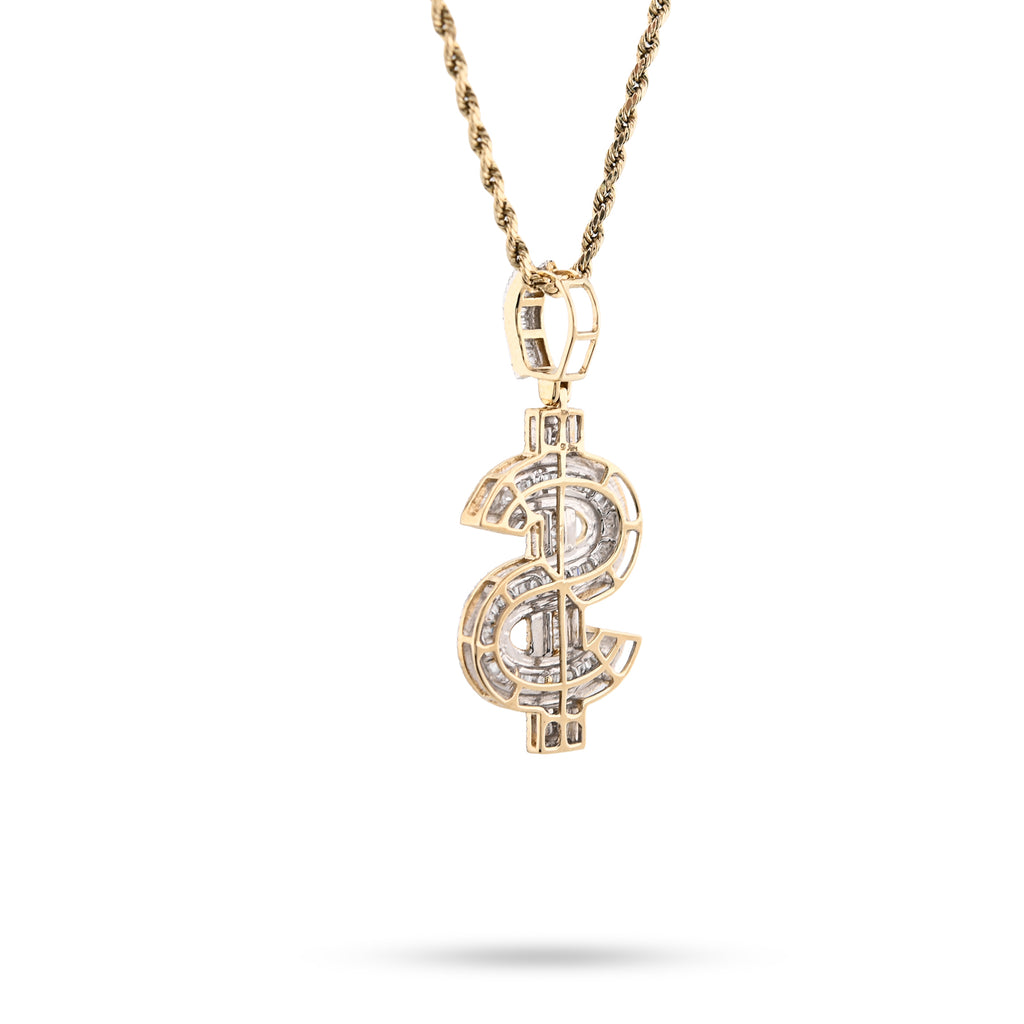 10K Yellow Gold 1.40 CT Natural Diamond "$" Sign Charm Men 48.5 MM Pendant 7 g