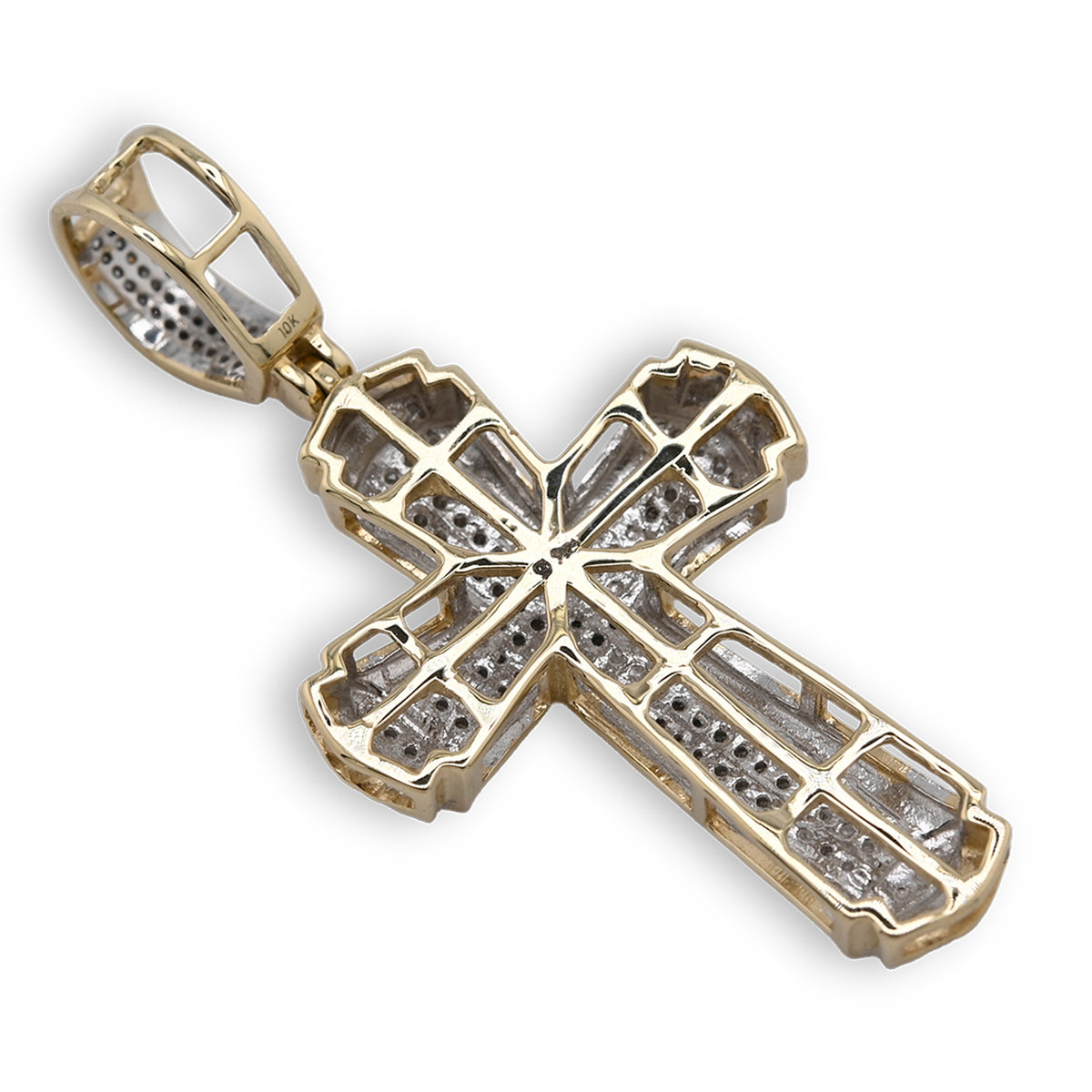 10k Yellow Gold 0.35CT Natural Diamond Religious Cross Pendant Men Charm