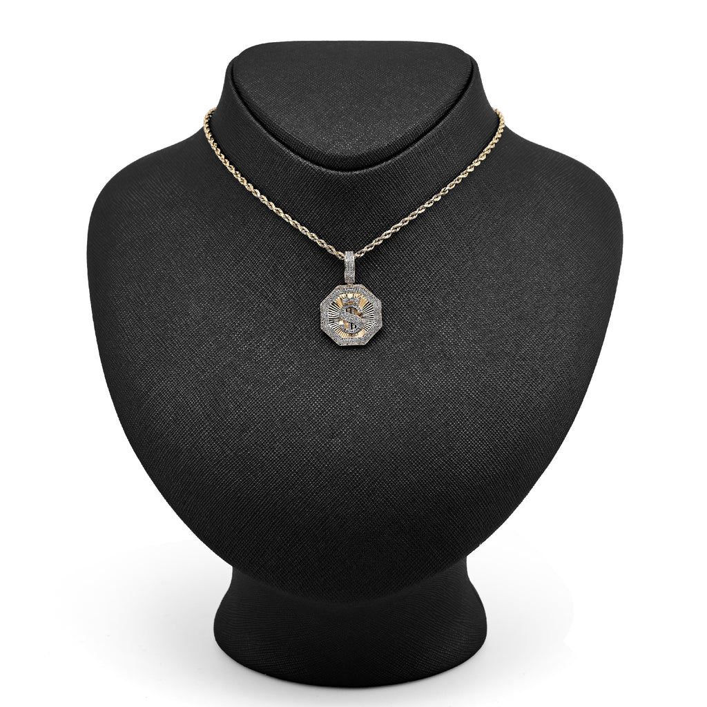 10K Yellow Gold 0.42 CT Natural Diamond "$" Dollar Charm Men Pendant