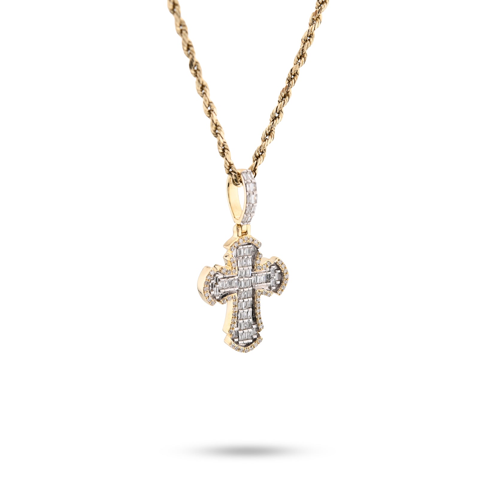10K Yellow Gold Round & baguettes 0.43 CT Natural Diamond Cross Charm 33.3 MM