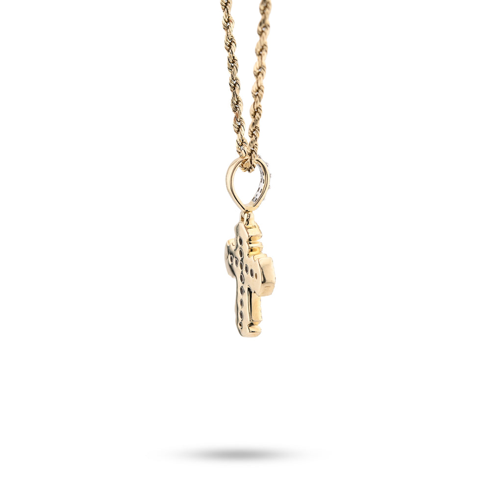 10K Yellow Gold Round & baguettes 0.43 CT Natural Diamond Cross Charm 33.3 MM