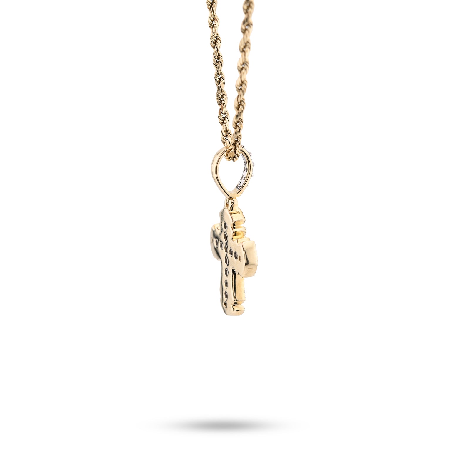 10K Yellow Gold Round & baguettes 0.43 CT Natural Diamond Cross Charm 33.3 MM