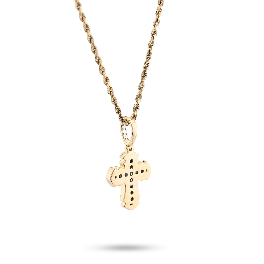 10K Yellow Gold Round & baguettes 0.43 CT Natural Diamond Cross Charm 33.3 MM