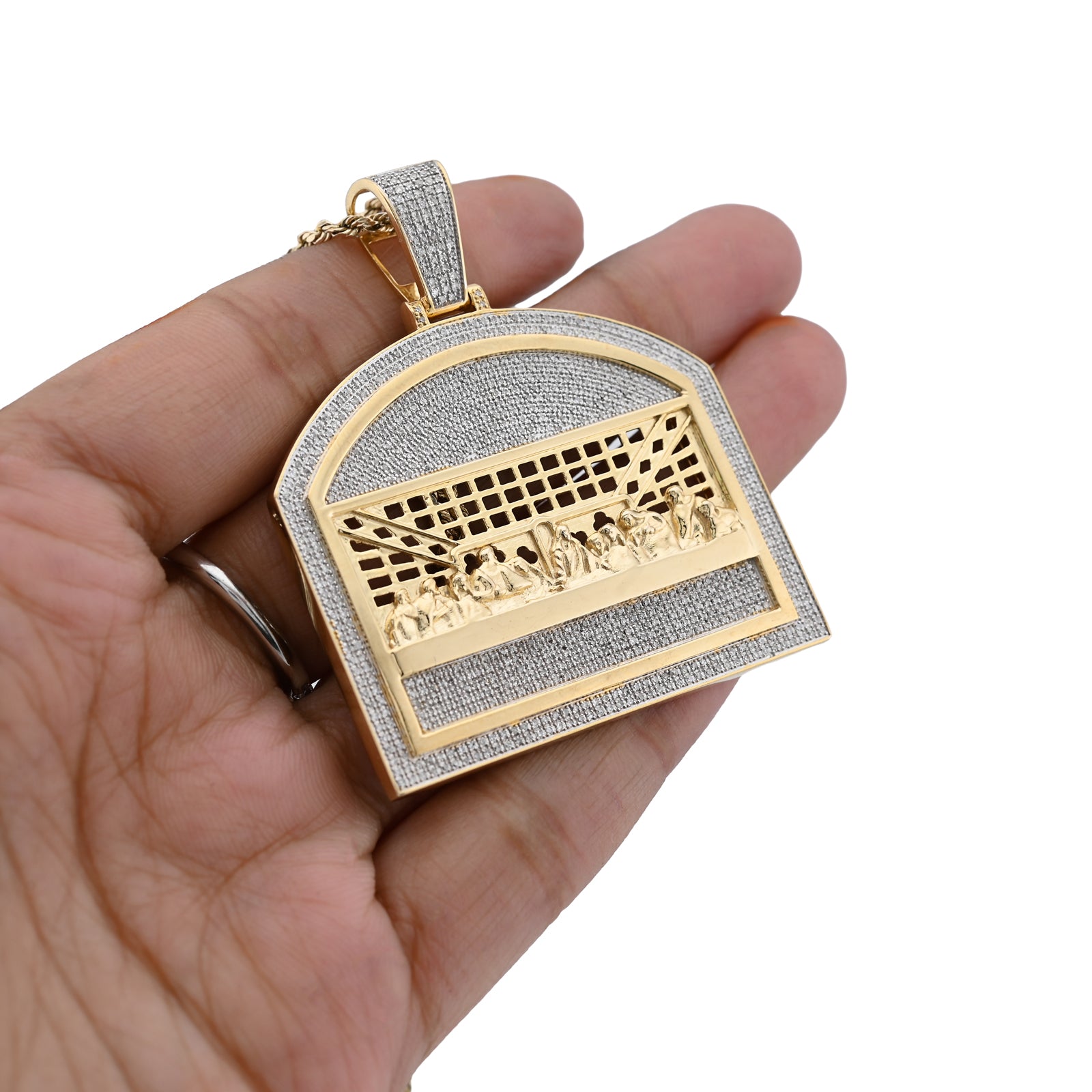10K Yellow Gold 1040 CTW Natural Diamond Last Supper Pendant 19.9 g Men Charm