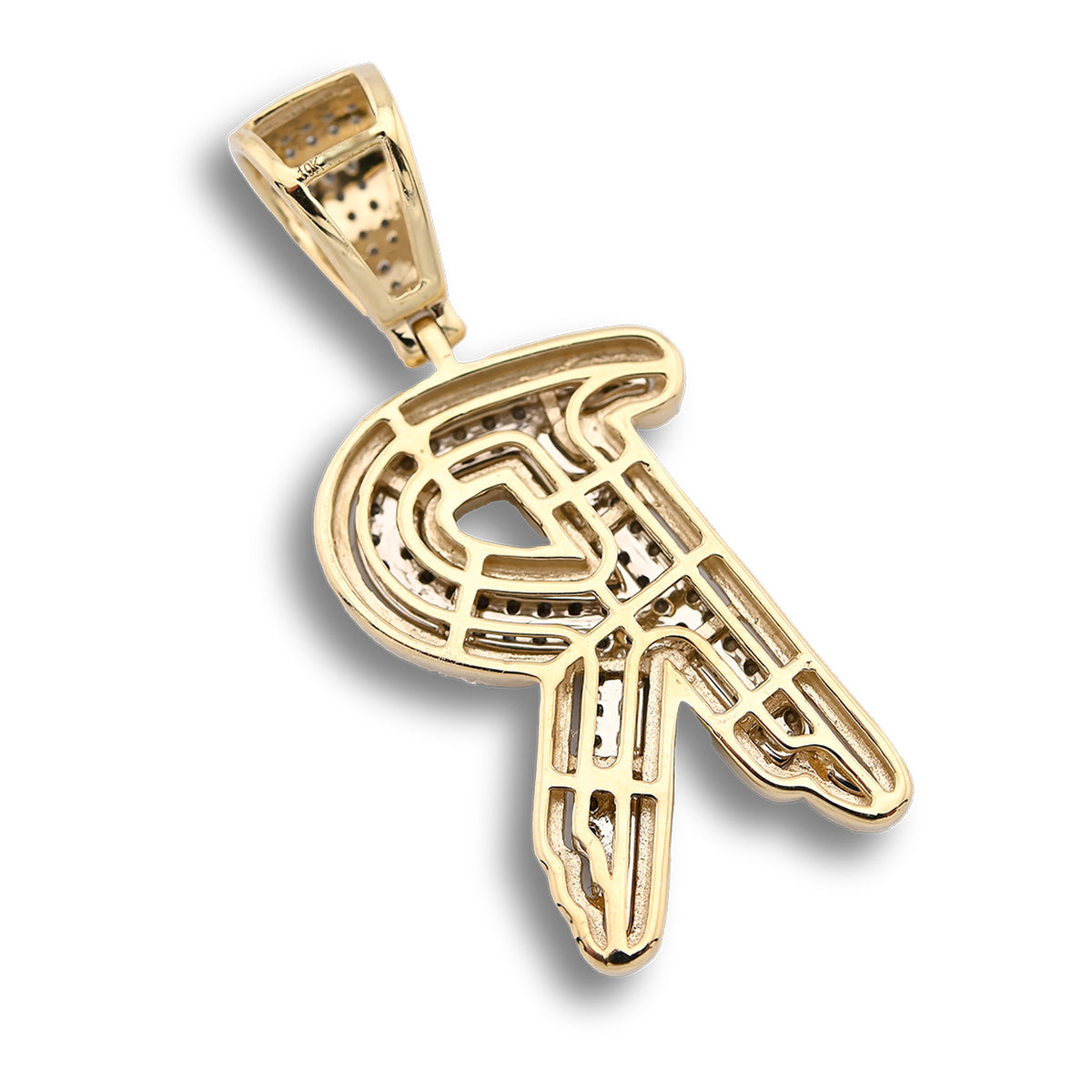 10K Yellow and White Gold 1CT Natural Diamond "R" Initial Alphabet Pendant