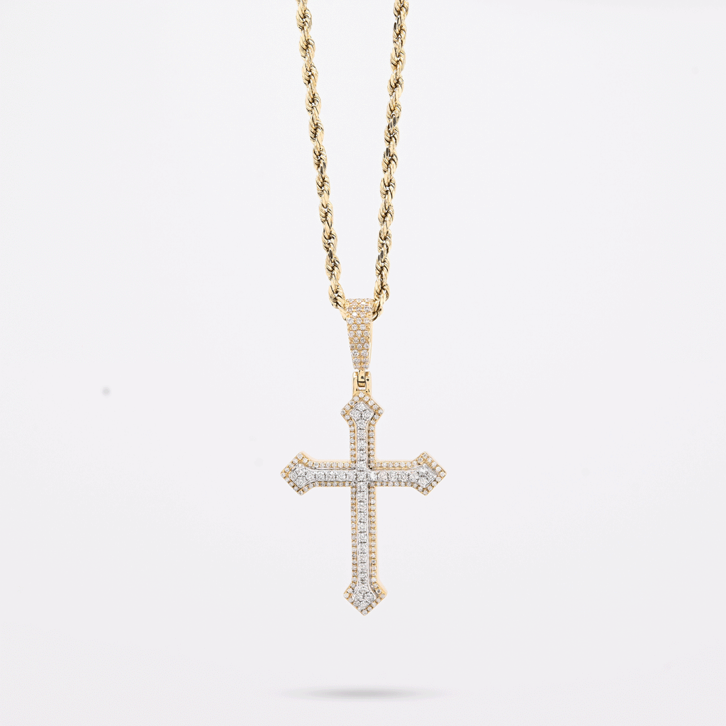 10K Yellow & White Gold 0.69 CT Natural Diamond Religious Cross Pendant 5.7g Men Women Charm