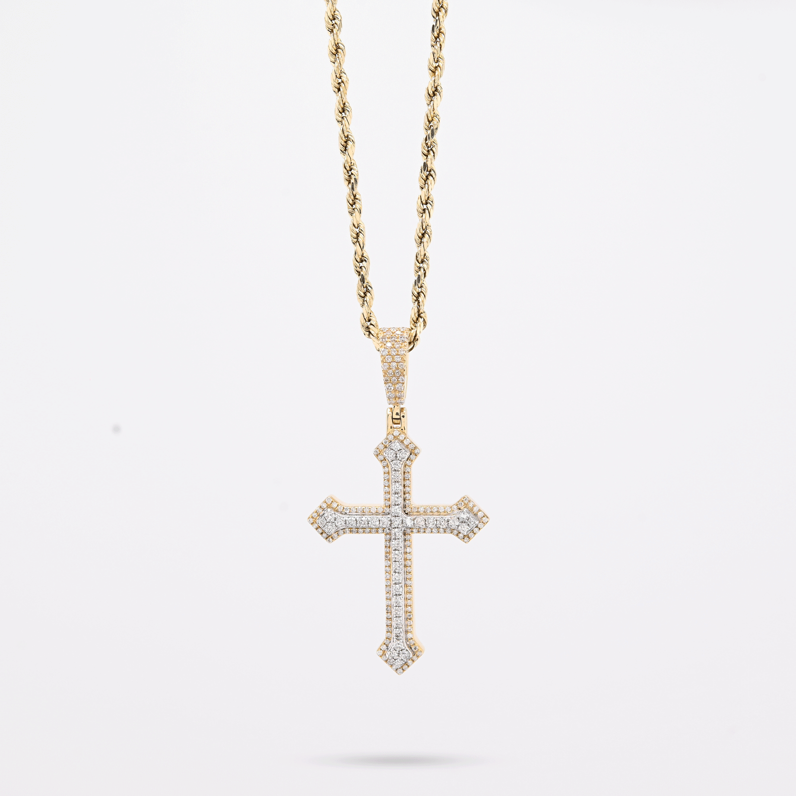 10K Yellow & White Gold 0.69 CT Natural Diamond Religious Cross Pendant 5.7g Men Women Charm