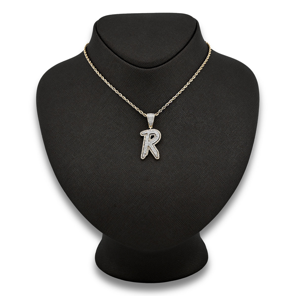 10K Yellow and White Gold 1CT Natural Diamond "R" Initial Alphabet Pendant