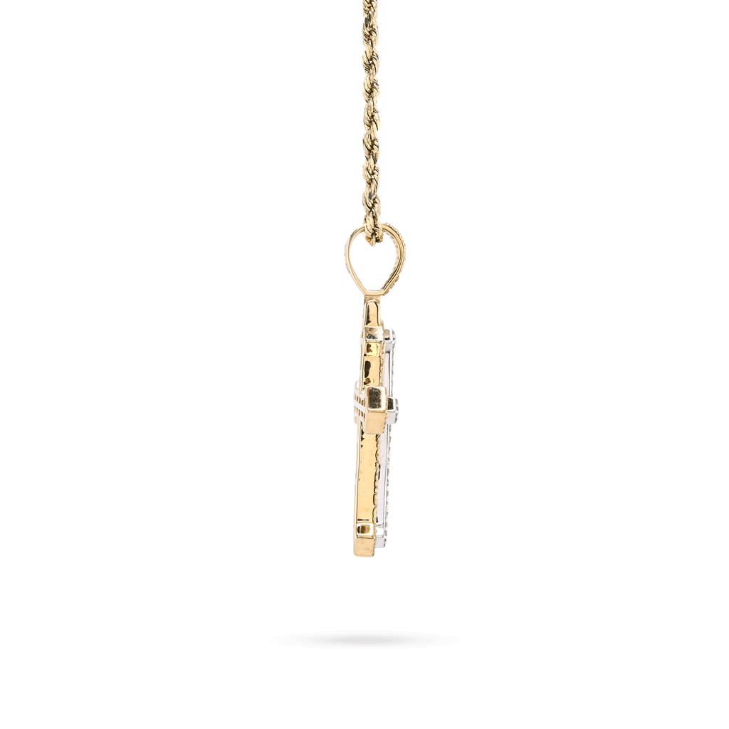 10K Yellow & White Gold 0.69 CT Natural Diamond Religious Cross Pendant 5.7g Men Women Charm