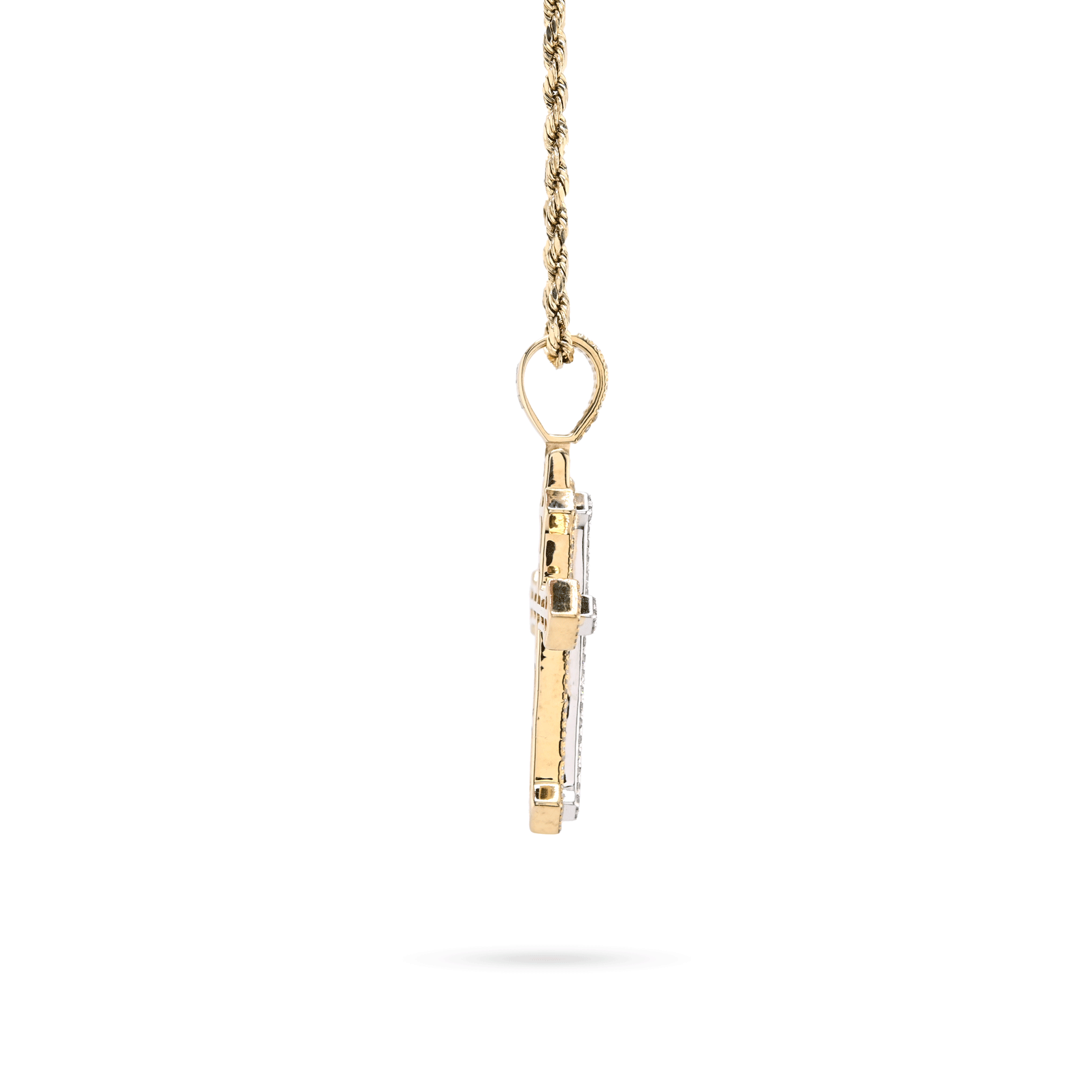 10K Yellow & White Gold 0.69 CT Natural Diamond Religious Cross Pendant 5.7g Men Women Charm