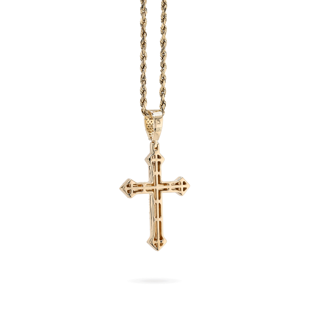 10K Yellow & White Gold 0.69 CT Natural Diamond Religious Cross Pendant 5.7g Men Women Charm