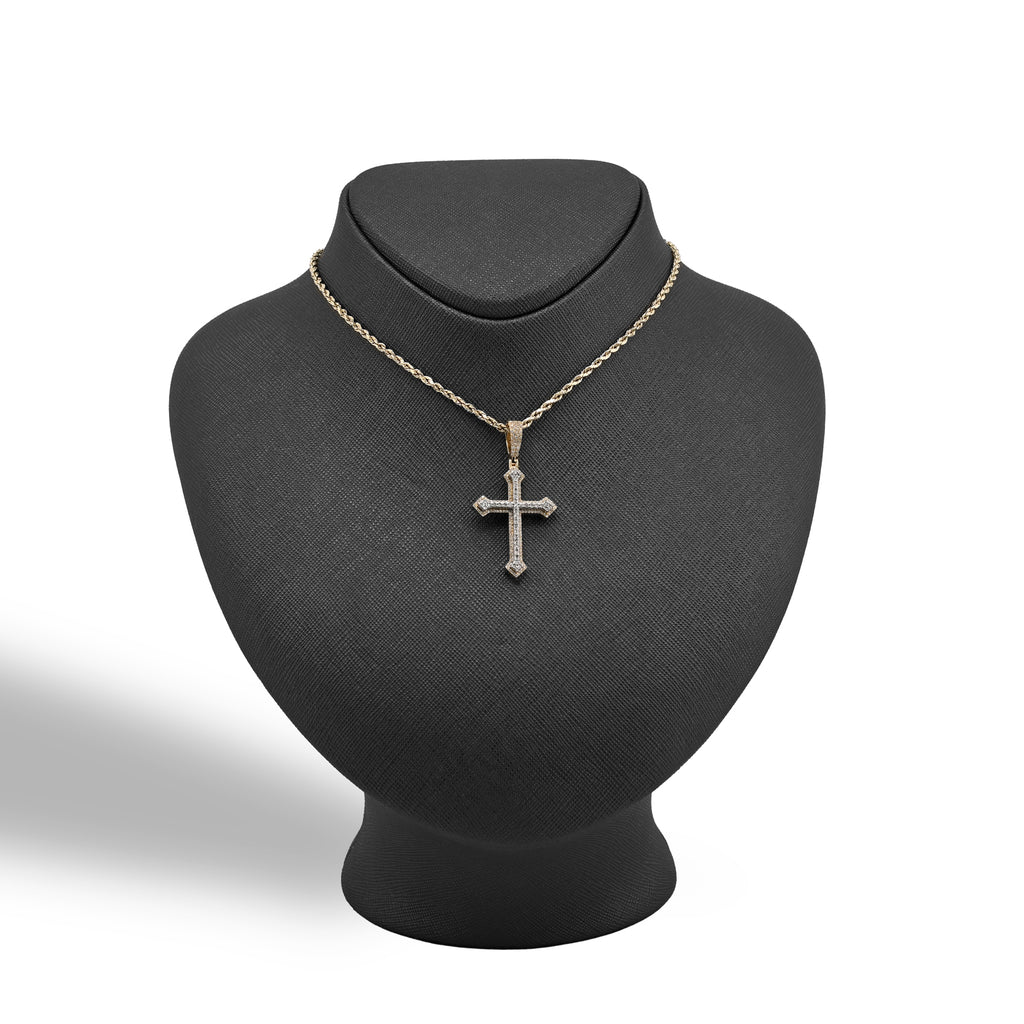 10K Yellow & White Gold 0.69 CT Natural Diamond Religious Cross Pendant 5.7g Men Women Charm