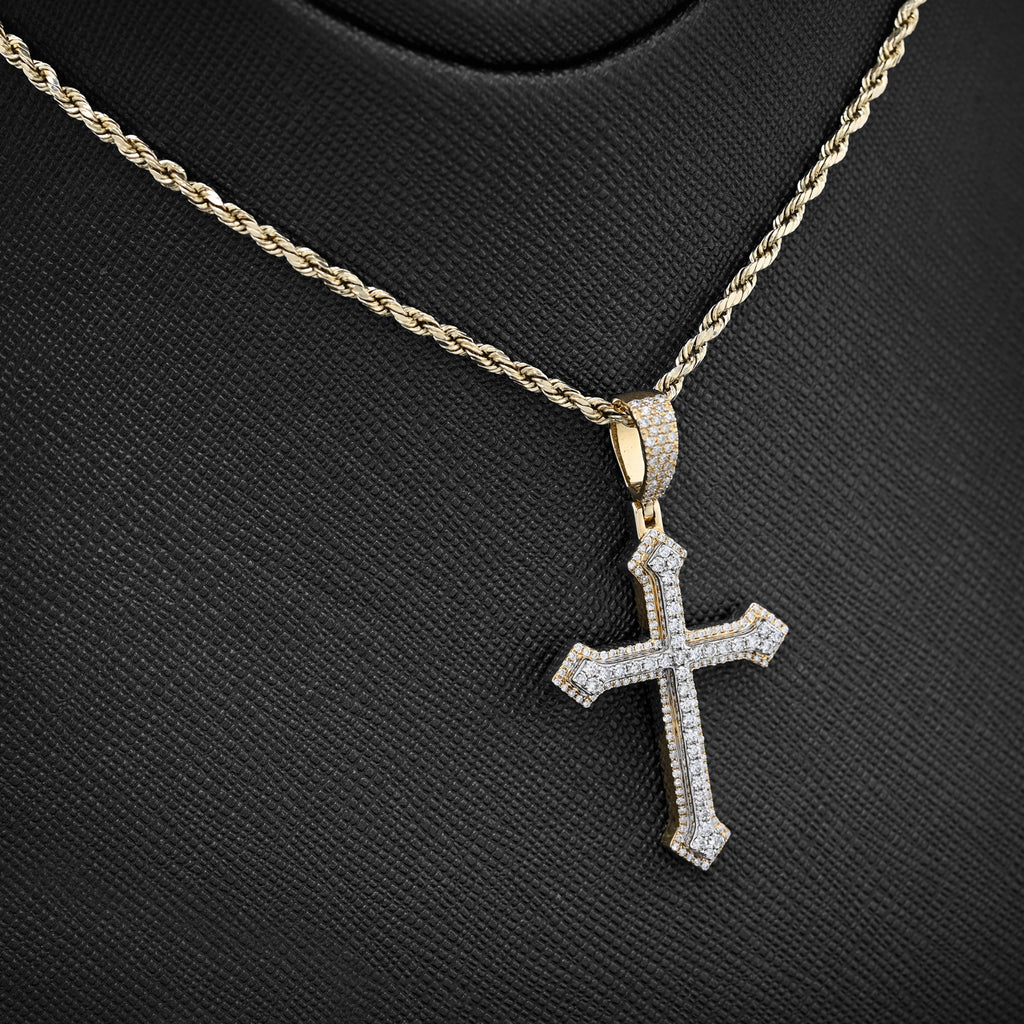 10K Yellow & White Gold 0.69 CT Natural Diamond Religious Cross Pendant 5.7g Men Women Charm