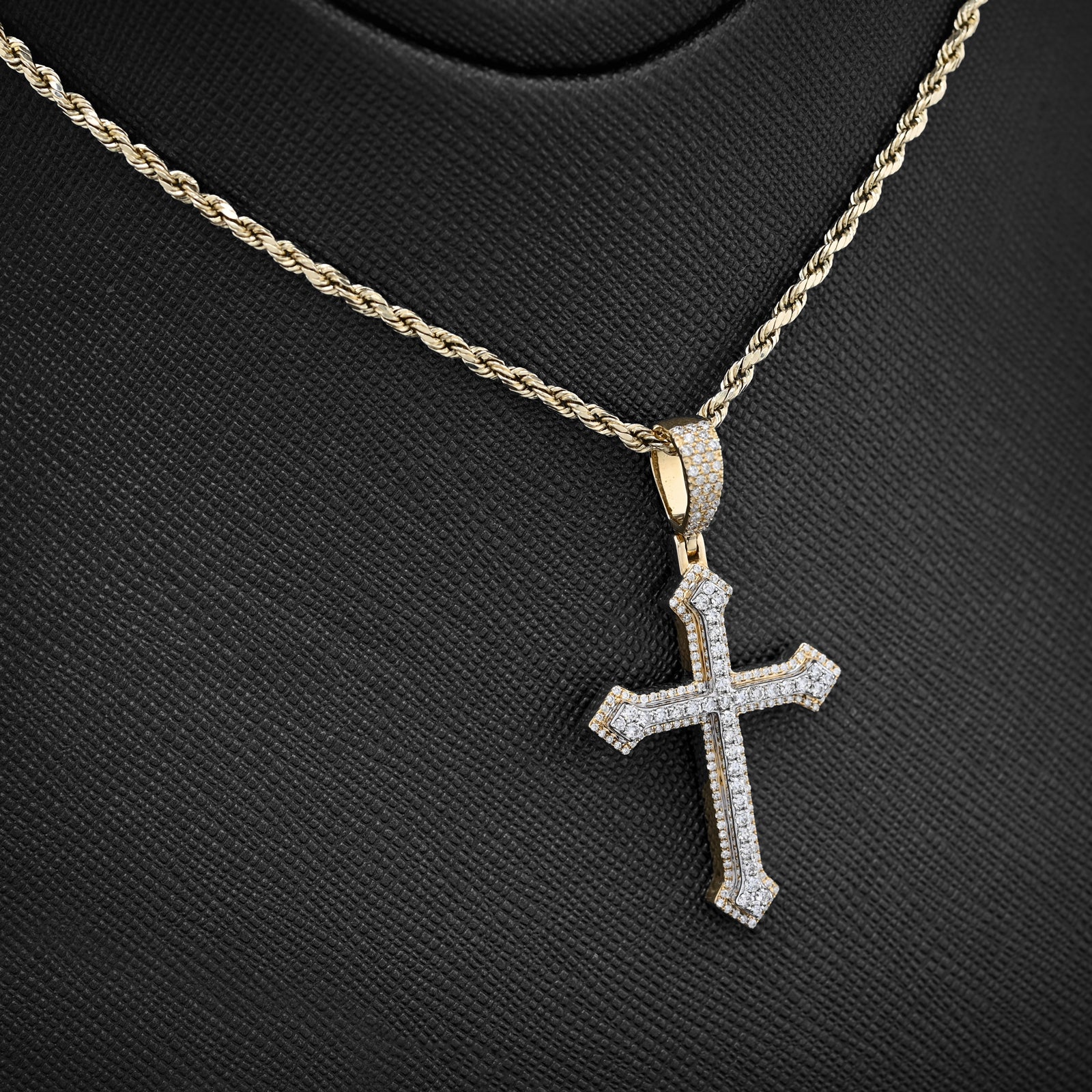 10K Yellow & White Gold 0.69 CT Natural Diamond Religious Cross Pendant 5.7g Men Women Charm