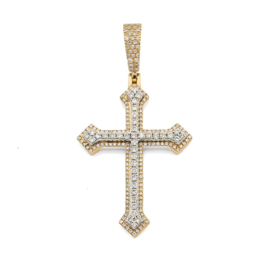 10K Yellow & White Gold 0.69 CT Natural Diamond Religious Cross Pendant 5.7g Men Women Charm
