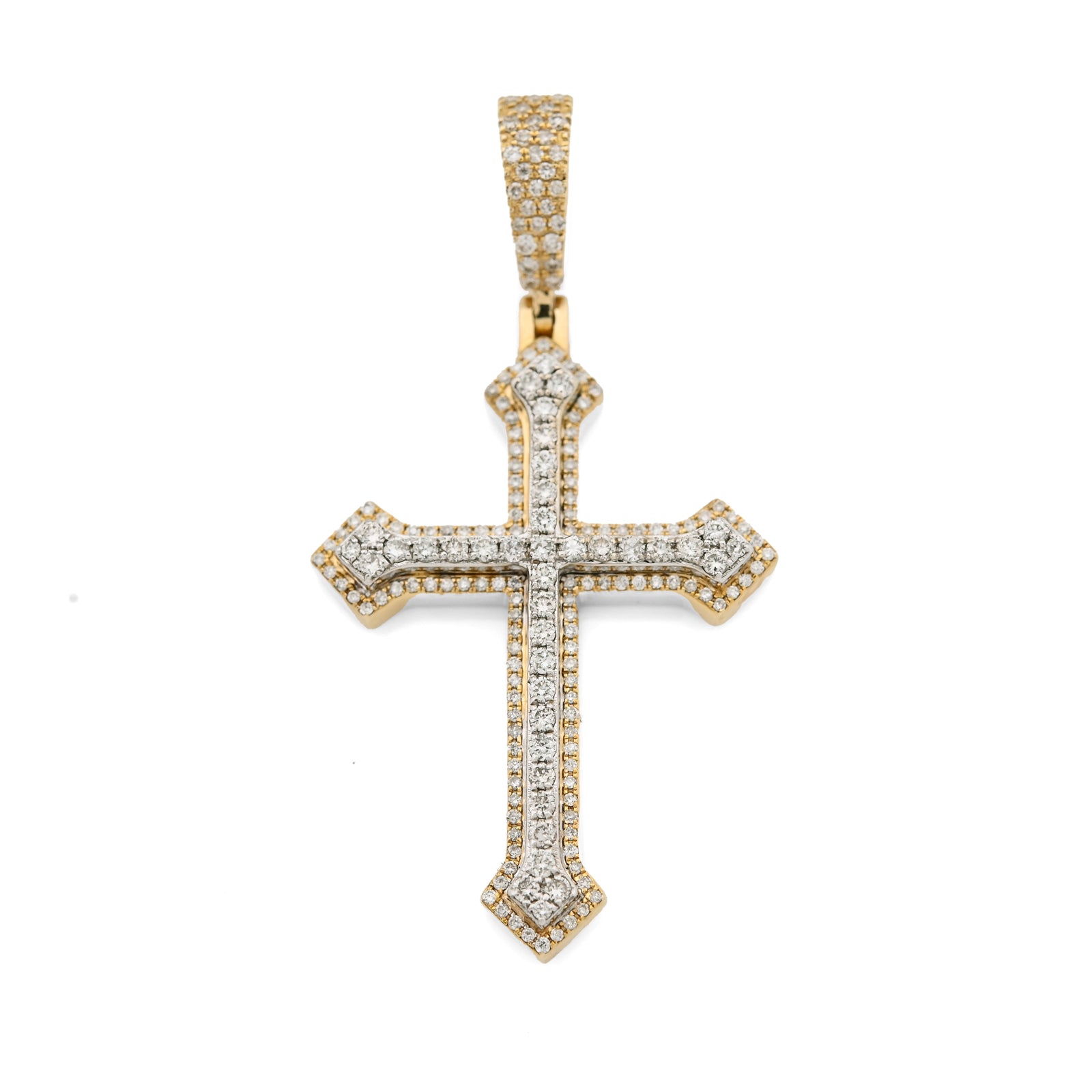 10K Yellow & White Gold 0.69 CT Natural Diamond Religious Cross Pendant 5.7g Men Women Charm