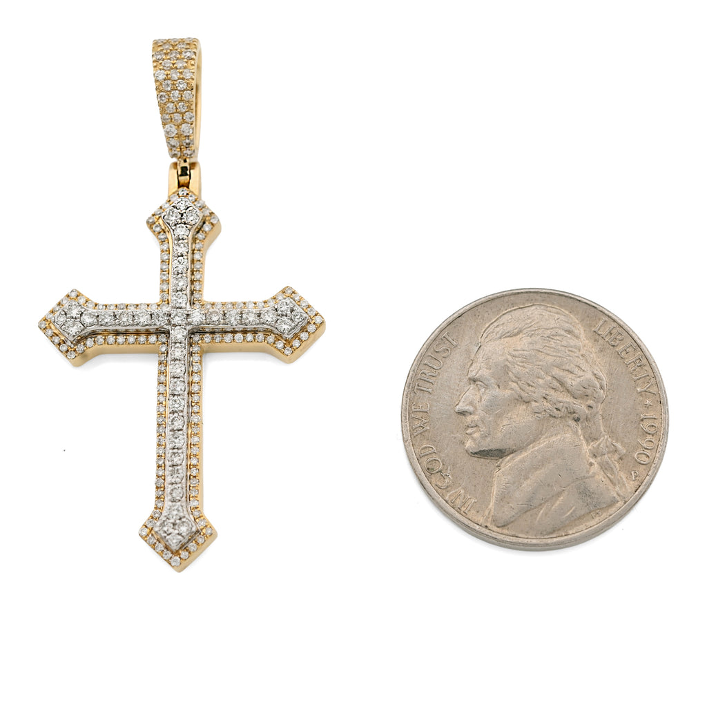 10K Yellow & White Gold 0.69 CT Natural Diamond Religious Cross Pendant 5.7g Men Women Charm