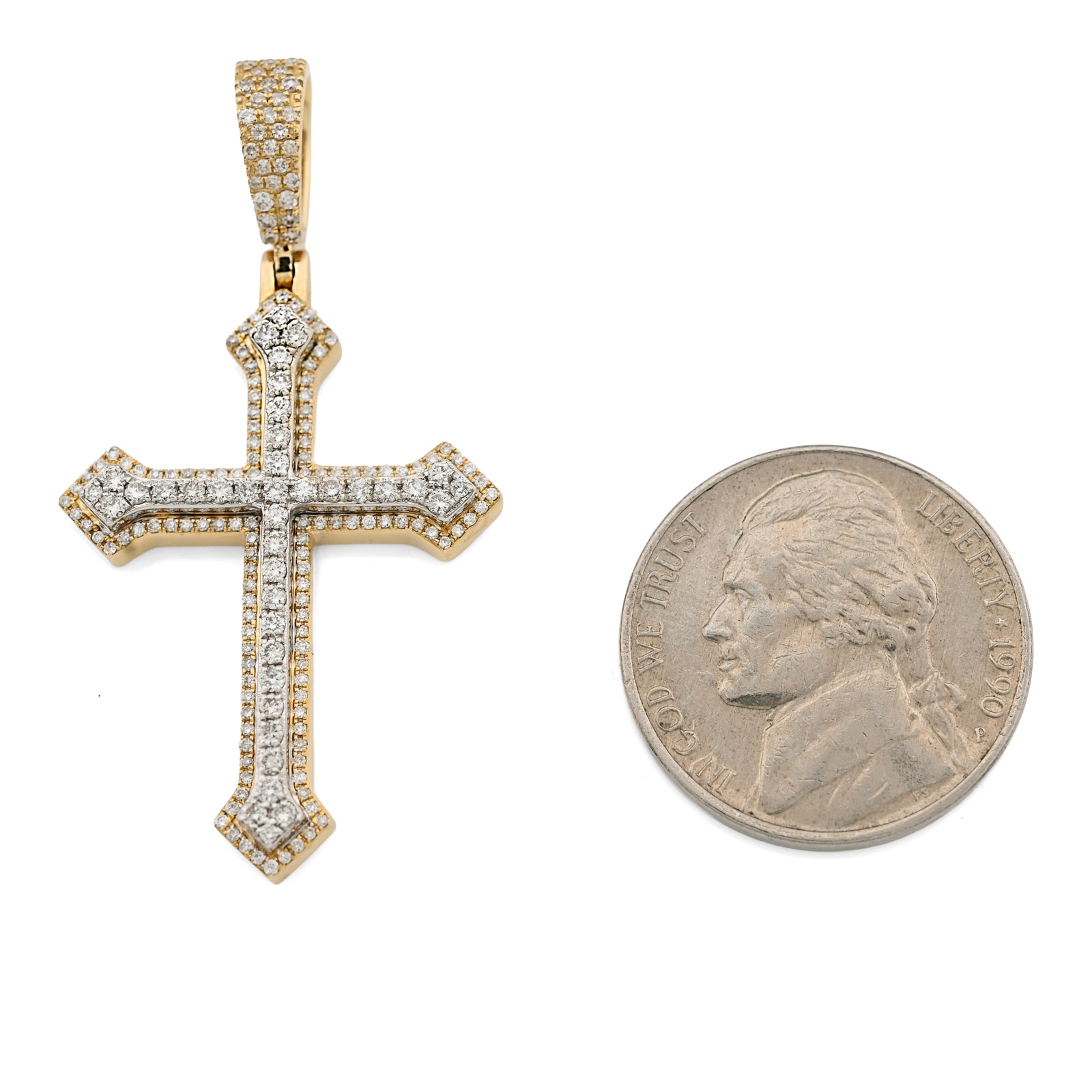 10K Yellow & White Gold 0.69 CT Natural Diamond Religious Cross Pendant 5.7g Men Women Charm