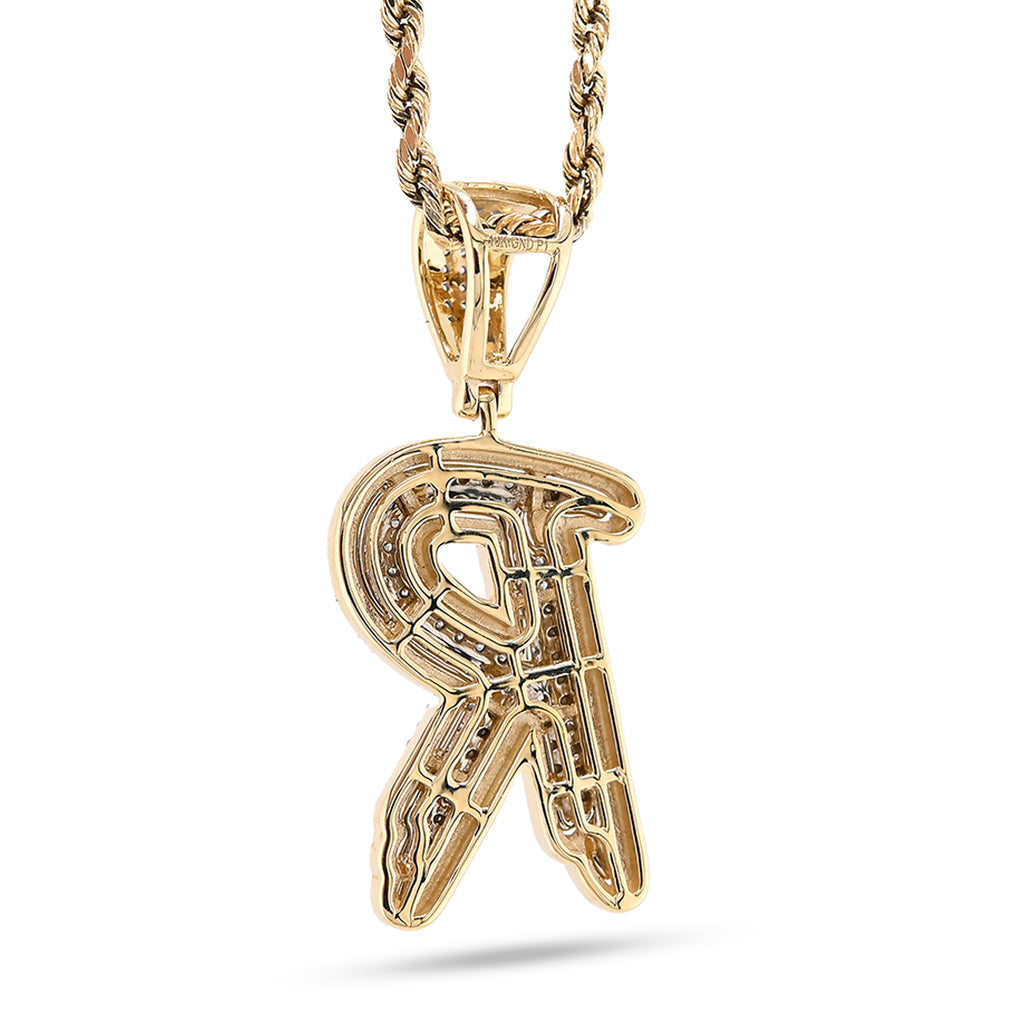 10K Yellow and White Gold 1CT Natural Diamond "R" Initial Alphabet Pendant