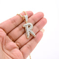 10K Yellow and White Gold 1CT Natural Diamond "R" Initial Alphabet Pendant