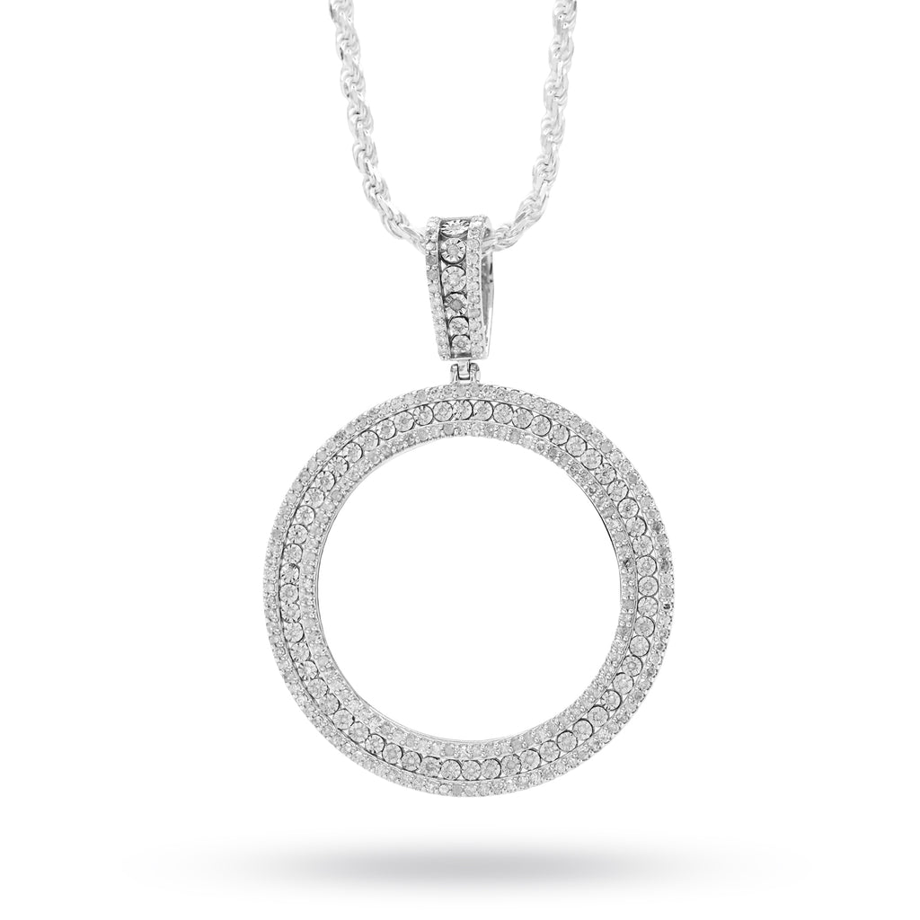 925 1.90CT Natural Diamond Round Picture Charm Memory Pendant Men Women 2.5"