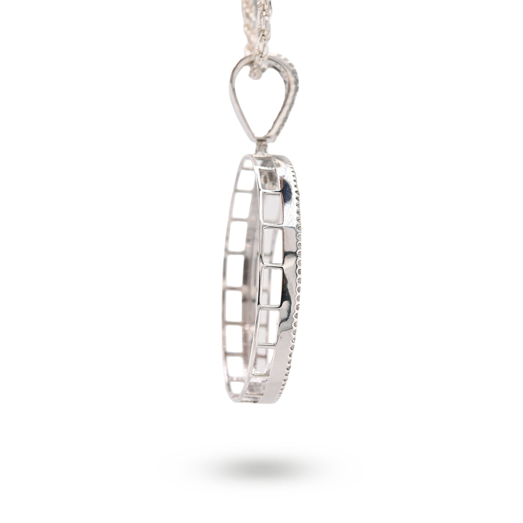 925 1.90CT Natural Diamond Round Picture Charm Memory Pendant Men Women 2.5"