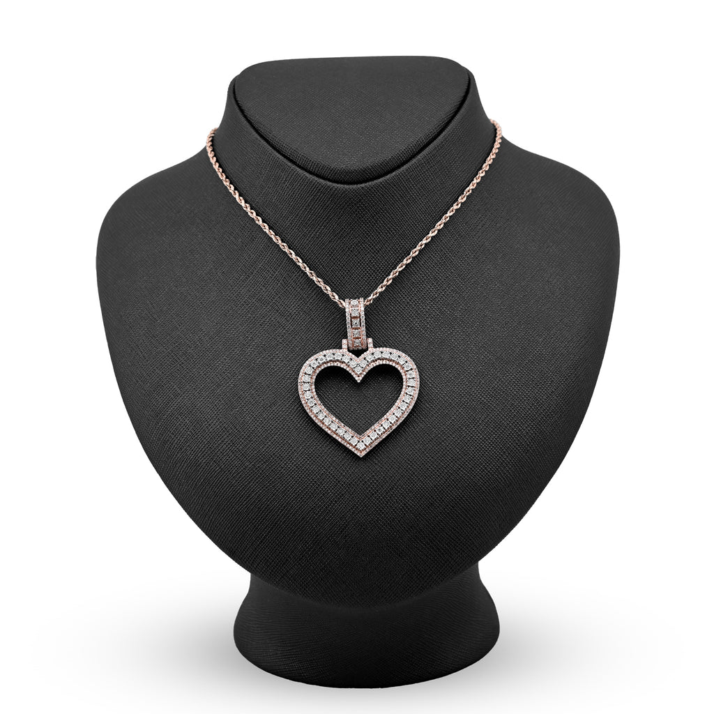 10K Rose Gold 1.5 CT Natural Diamond Heart Shape Pendant Illusion 54.7 MM Women Charm 19.8 g