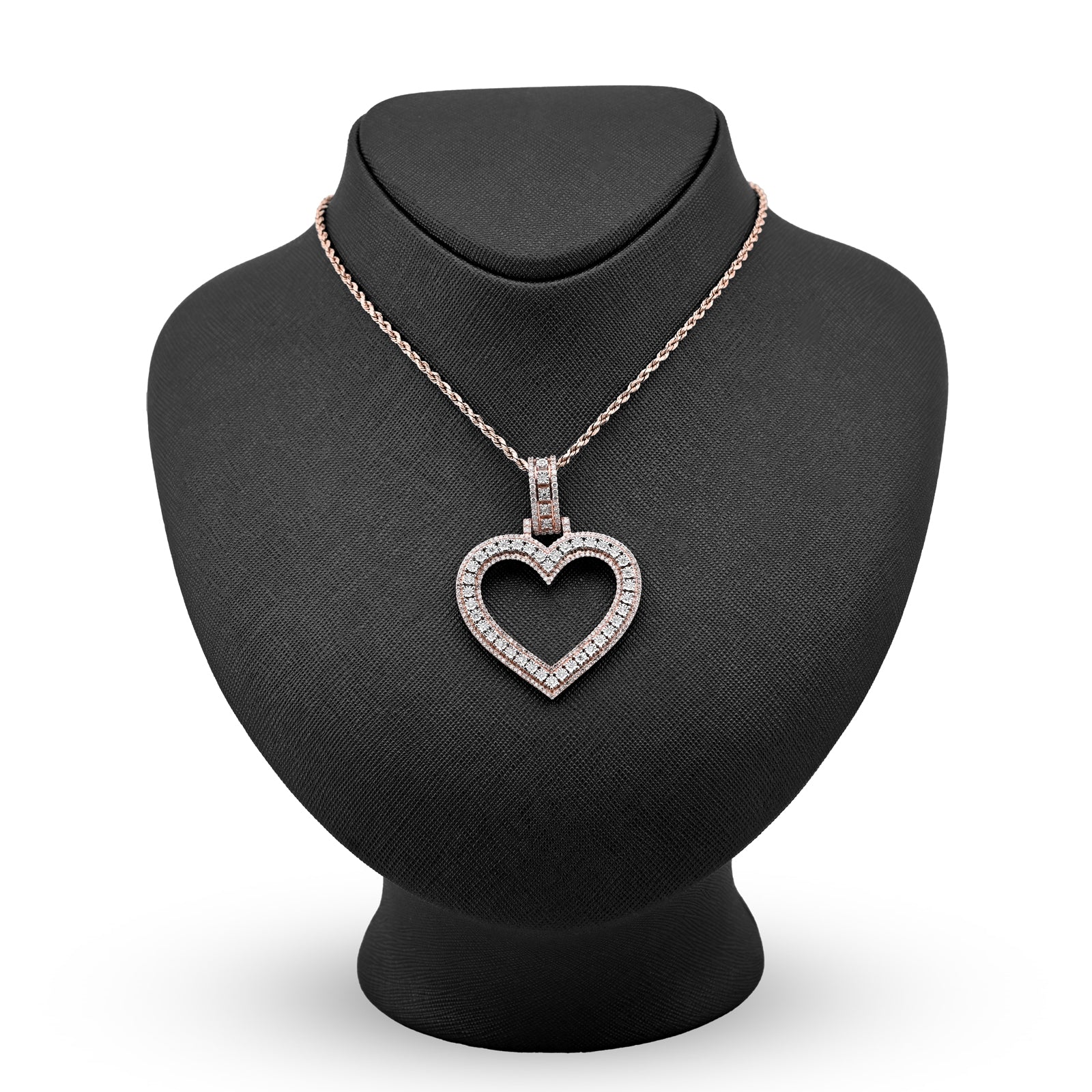10K Rose Gold 1.5 CT Natural Diamond Heart Shape Pendant Illusion 54.7 MM Women Charm 19.8 g