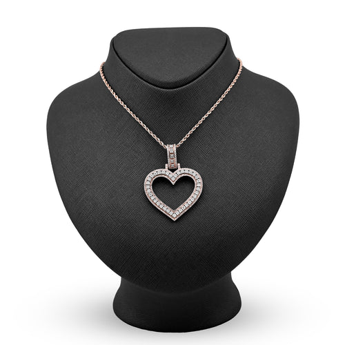 10K Rose Gold 1.5 CT Natural Diamond Heart Shape Pendant Illusion 54.7 MM Women Charm 19.8 g