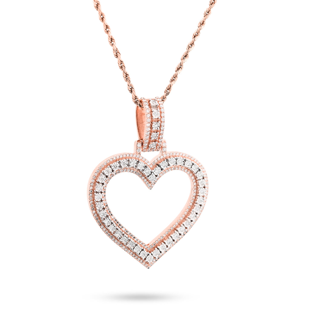 10K Rose Gold 1.5 CT Natural Diamond Heart Shape Pendant Illusion 54.7 MM Women Charm 19.8 g