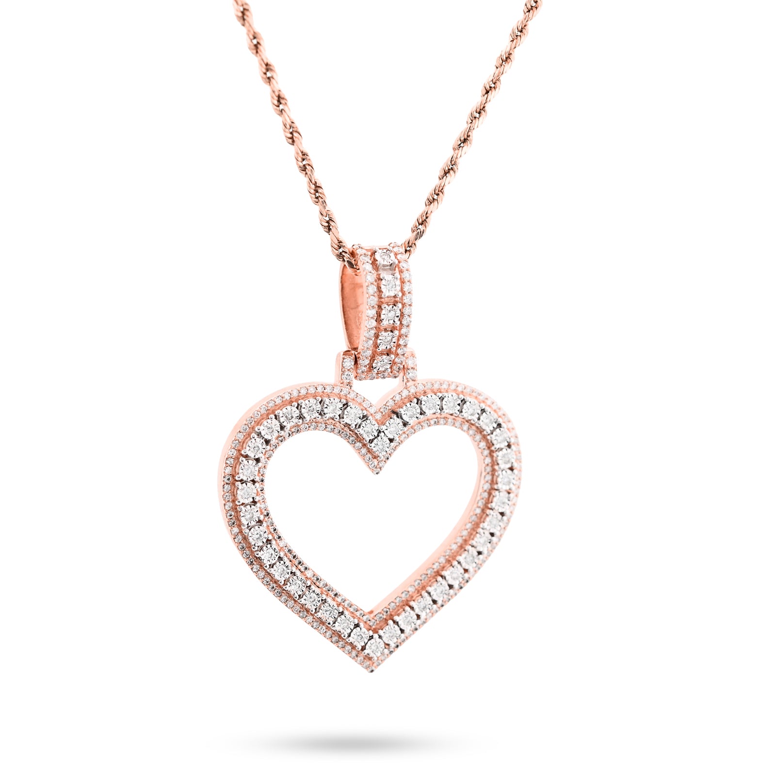 10K Rose Gold 1.5 CT Natural Diamond Heart Shape Pendant Illusion 54.7 MM Women Charm 19.8 g