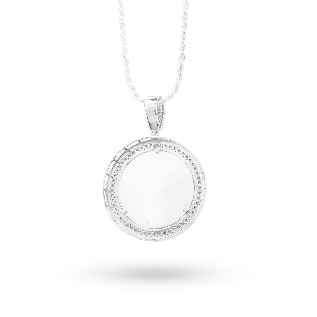 925 1.90CT Natural Diamond Round Picture Charm Memory Pendant Men Women 2.5"