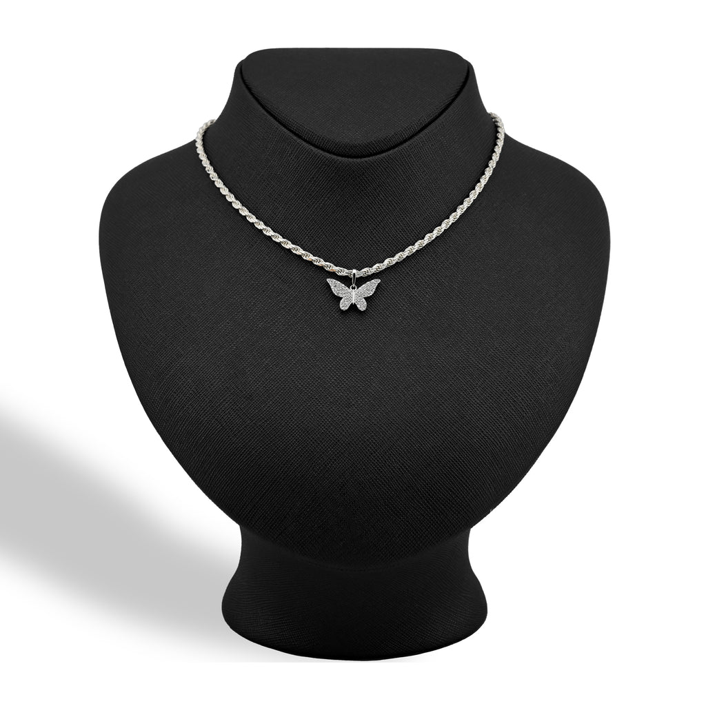 10K White Gold 0.26CT Natural Diamond Butterfly pendant Women Charm
